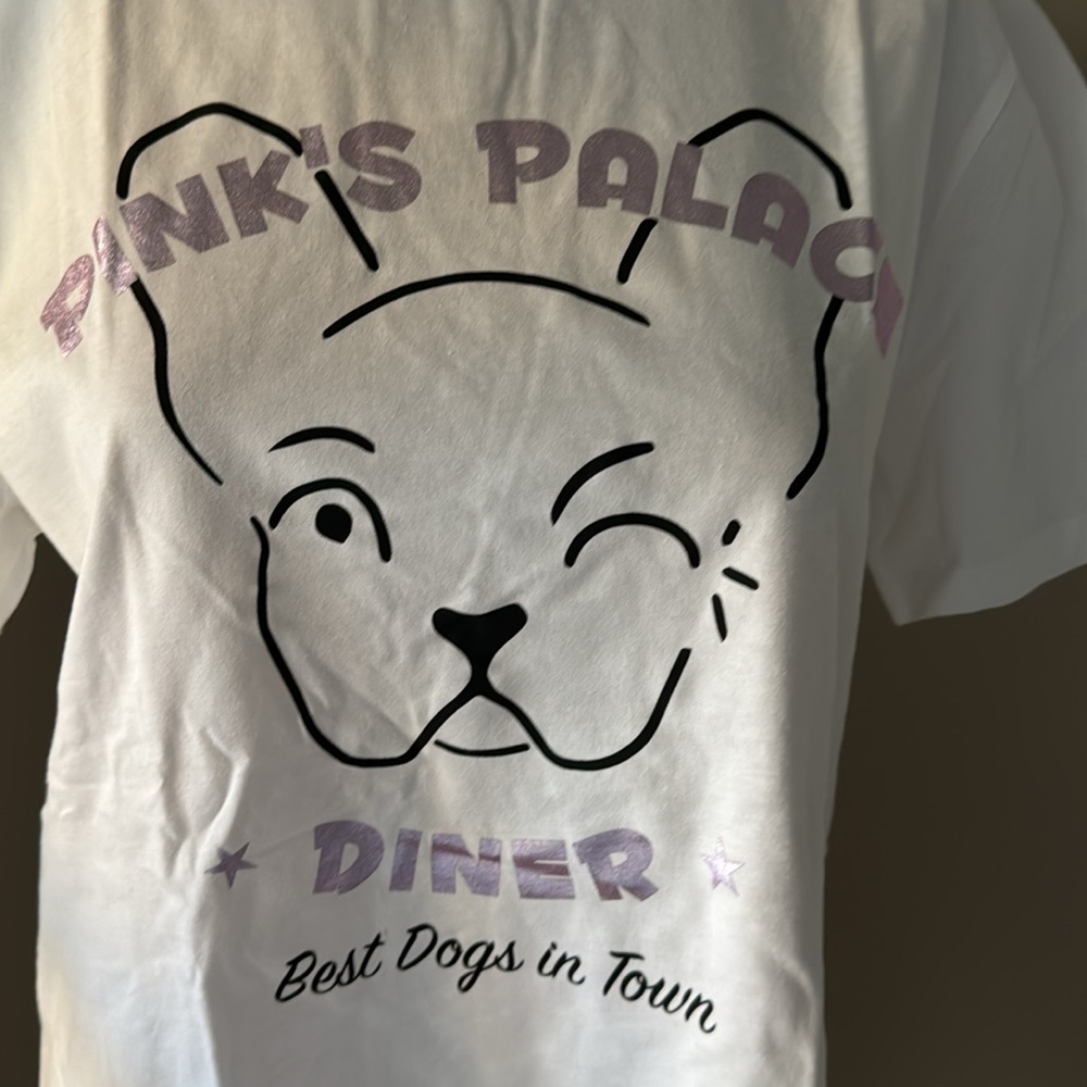NWT Etre Cecile French Bulldog Face Graphics WHITE T-shirt large RARE